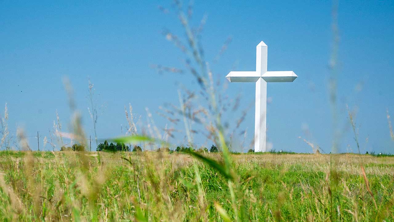 Grosses weisses Kreuz in einem Feld