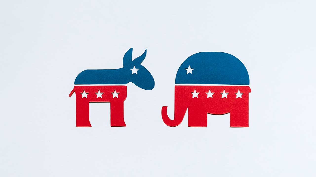 Tiere aus Papier: Esel als Maskottchen der Demokraten, Elefanten als Maskottchen der Republikaner
