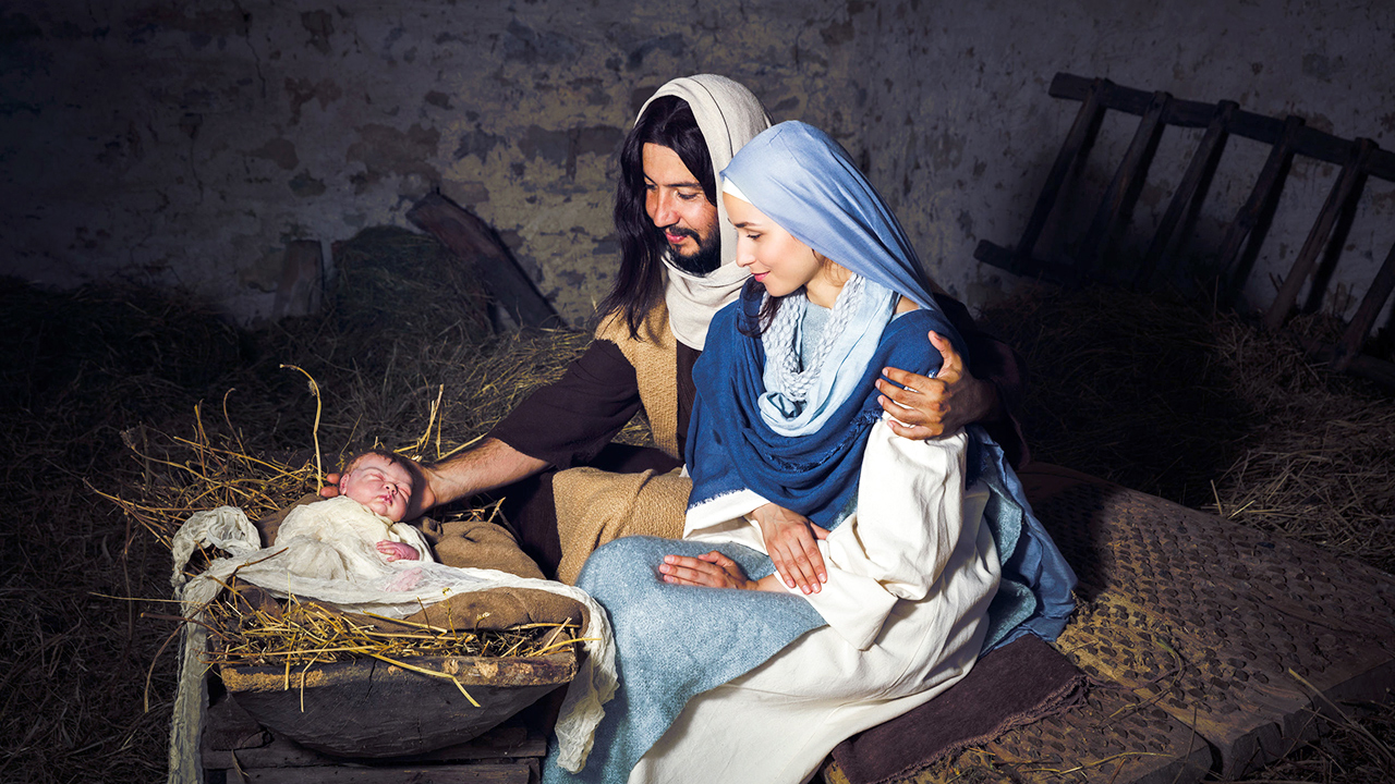 Geburt von Jesus im Stall, mit Josef und Maria